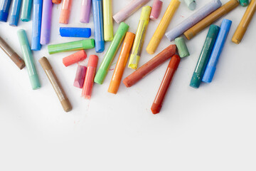 Color art pastel drawing. White background. View from above.