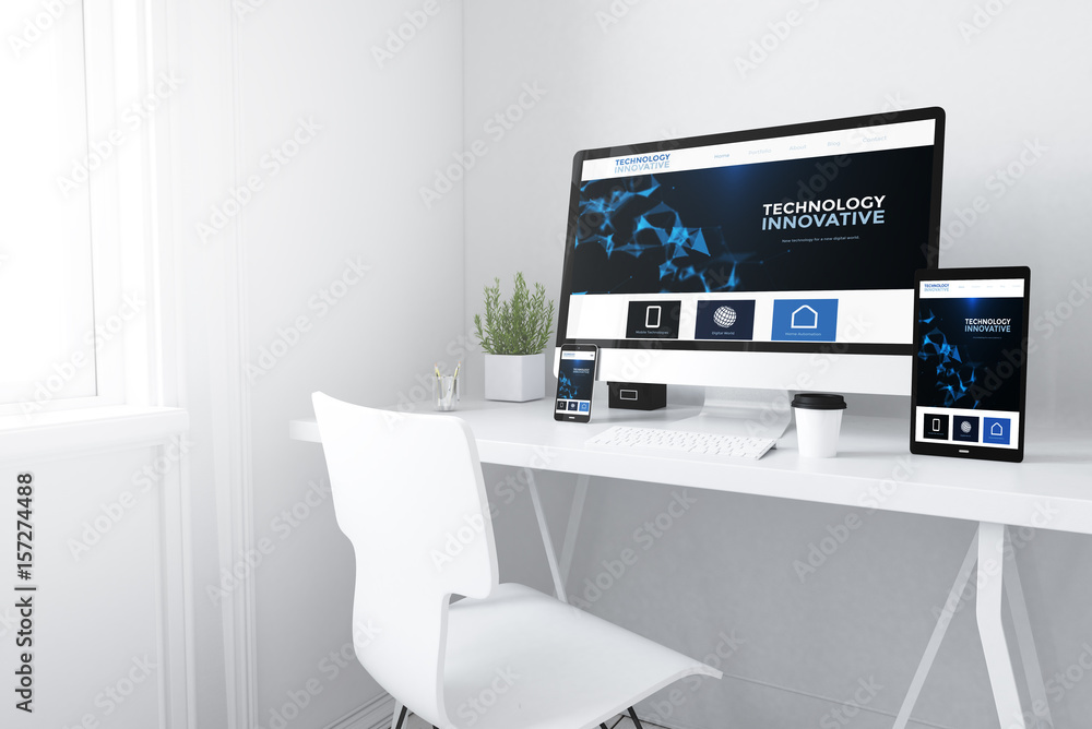 Canvas Prints devices on white minimal workspace innovative website