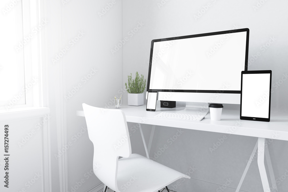 Canvas Prints devices on white minimal workspace