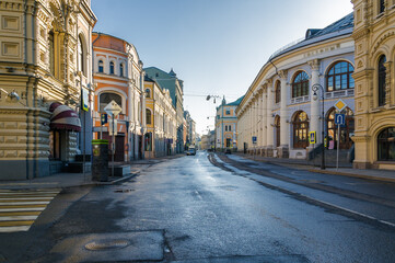 Fototapeta na wymiar Morning view of one of the streets near Red Square, Moscow, Russia.