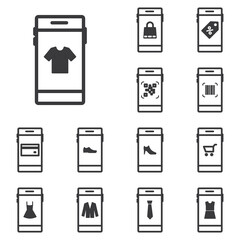 Phone set icons with clothes and boots