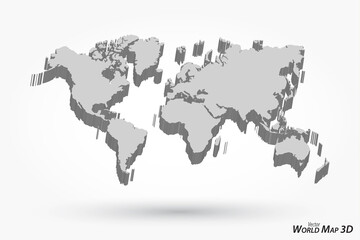 3D World map on gray background .