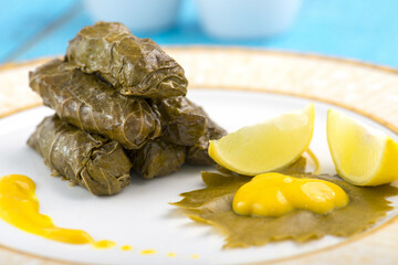 Closeup of Stuffed Grape Leaves Dish