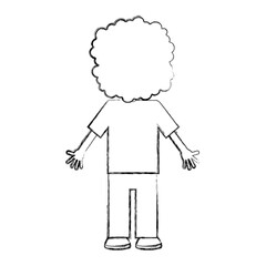 back Curly haired boy character vector illustration design