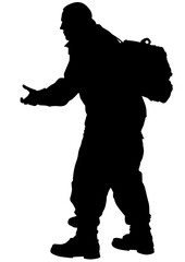 Fototapeta premium Soldier in uniform with weapon on white background