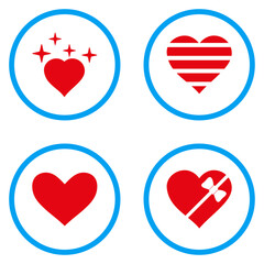 Favourites Heart rounded icons. Vector illustration style is a flat iconic symbols inside blue circles. Designed for web and software interfaces.