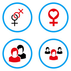 Lady Love rounded icons. Vector illustration style is a flat iconic symbols inside blue circles. Designed for web and software interfaces.