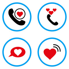Love Heart Message rounded icons. Vector illustration style is a flat iconic symbols inside blue circles. Designed for web and software interfaces.