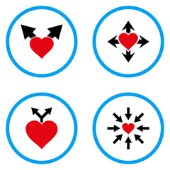 Love Variants rounded icons. Vector illustration style is a flat iconic symbols inside blue circles. Designed for web and software interfaces.