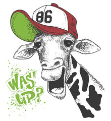 Obraz premium print with giraffe images and text, grunge effect, t-shirt design