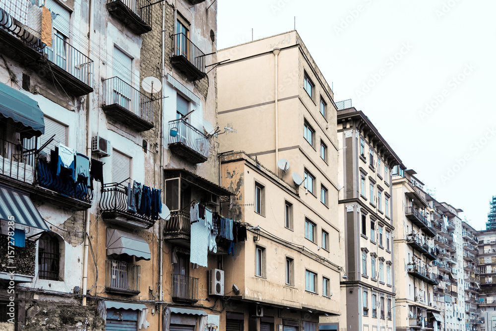 Wall mural street view of old town in naples city, italy europe