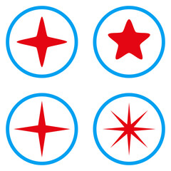 Star rounded icons. Vector illustration style is a flat iconic symbols inside blue circles. Designed for web and software interfaces.