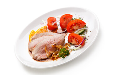 Roast steak - fillet mignon on white background