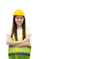 Clipping path Beautiful woman, Asian building, consrtuction concept - smiling businesswoman