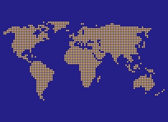 Fototapeta na wymiar Gepunktete Weltkarte blau orange
