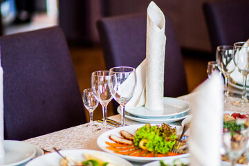 Glasses on banquet table