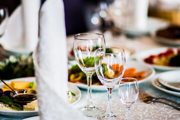Glasses on banquet table