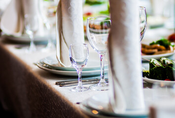 Glasses on banquet table