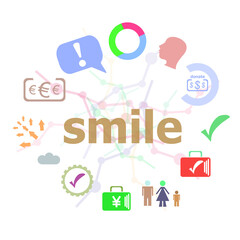 Text Smile. Social concept . Set of line icons and word typography on background. Creative solution concept