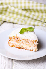 Vegan, raw carrot cake with cocos. Healthy food.