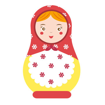 Matryoshka. Traditional russian nesting doll. Smiling Matreshka icon. Vector illustration