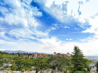 Alhambra Palace of Granada, Alhambra the complete Arabic form of which was Qalat Al-Hamra. Complex located in Granada, Andalusia, Spain. 