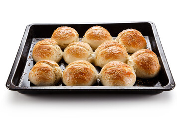 Fresh baked buns on white background