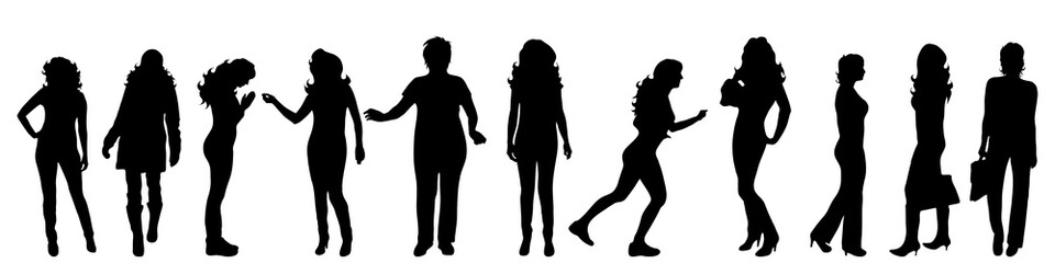 Vector silhouette of woman on white background.