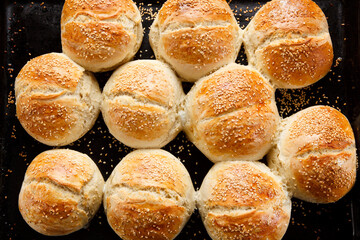 Fresh baked buns on white background