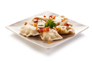Dumplings - stuffed noodles on white background