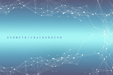 Geometric graphic background molecule and communication. Big data complex with compounds. Lines plexus, minimal array. Digital data visualization. Scientific cybernetic vector illustration.