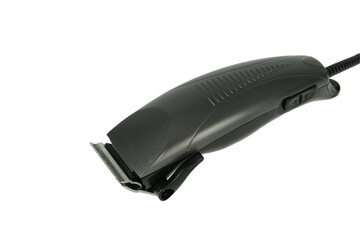 Modern electric silver and black color hair clipper isolated on white with clipping path. Design element.