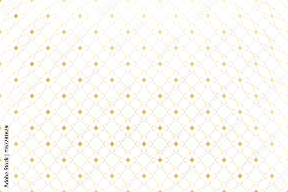 Poster Golden texture. Geometric edged pattern with connected lines and dots. Lines plexus circles. Graphic background connectivity. Modern stylish backdrop for your design. Vector illustration.