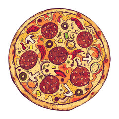Vector image Pizza hand-drawn design menu packing interior