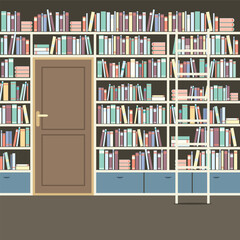 Vintage Huge Bookcase In Library Vector Illustration