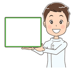 ホワイトボードで説明する男性看護師のイラスト