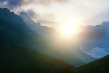 Sunset in the Caucasus mountains