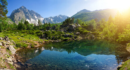 Plakat Mountain Lake in the highlands of the Caucasus