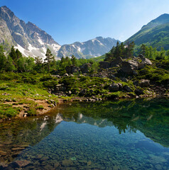 Mountain Lake in the highlands of the Caucasus