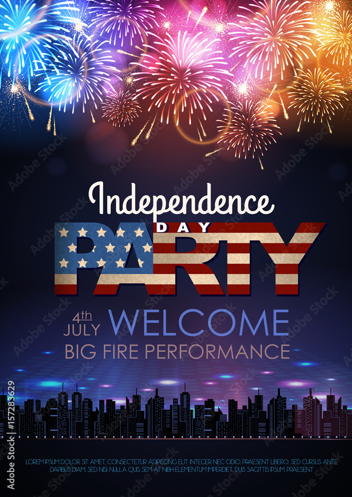 Wall mural Independence day party poster with holiday firework