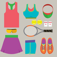 Top View Tennis Women's Gears Vector Illustration