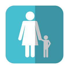 pictogram mother with kids icon over blue square and white background. vector illustration