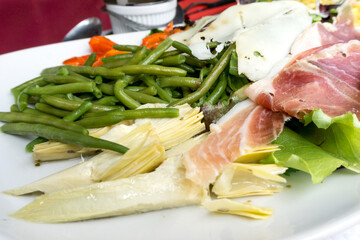Fresh salad - Delicious fresh salad with tomatoes, lettuce, eggplant, zucchini, cheese, parma ham...