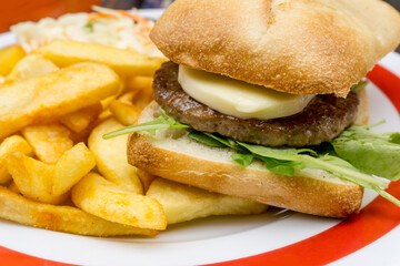 Cheese burger - American cheese burger with Golden French fries