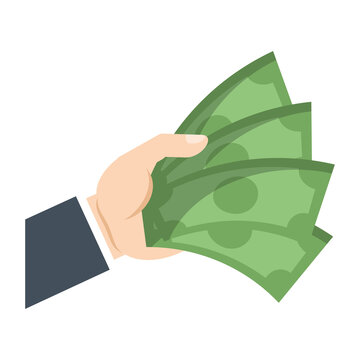 Hand With Money Bills Icon Over White Background. Colorful Design. Vector Illustration