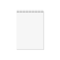 Vector empty mock up isolated on white background.  Vertical closed booklet with metal spiral template isolated. Realistic illustration for your design. Blank copybook