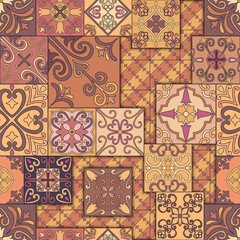 Seamless pattern with portuguese tiles in talavera style. Azulejo, moroccan, mexican ornaments.