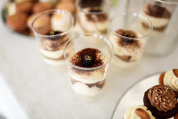 Tiramissu desserts served in the glasses