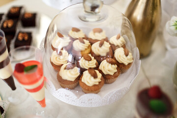 Cupcakes with chocolate and white cream