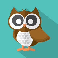 Flat Design Cute Owl Icon On Green Background